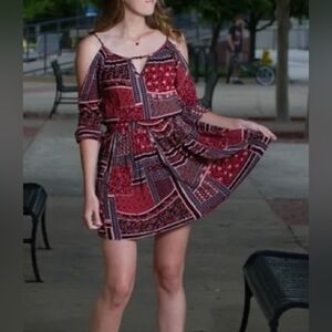 Large American Eagle Outfitters Floral Patchwork Peasant Boho Mini Dress